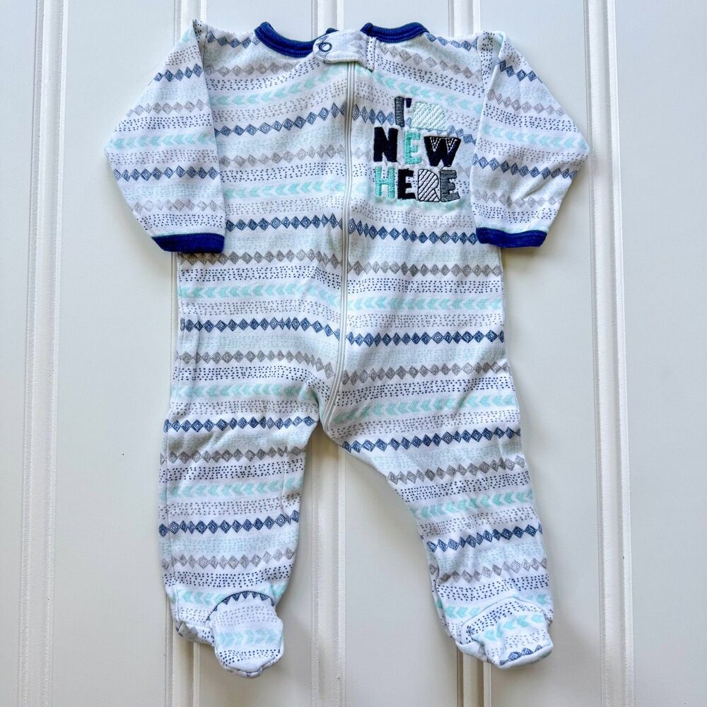 4/$10 - Swiggles "I'm New Here" Cotton Zip Up Baby Footie | 3-6 Months